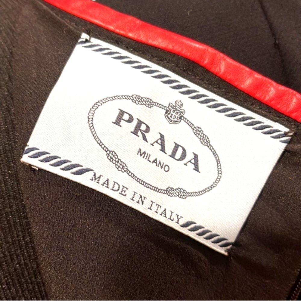 EUC PRADA Leather Accented Bateau Neckline Knee Length Dress Authentic - Picture 7 of 11